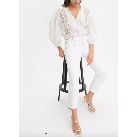 Levi’s Wedgie Straight Jeans 27 White | Y2K High Rise Raw Hem Ankle Denim Pants - Picture 4 of 15